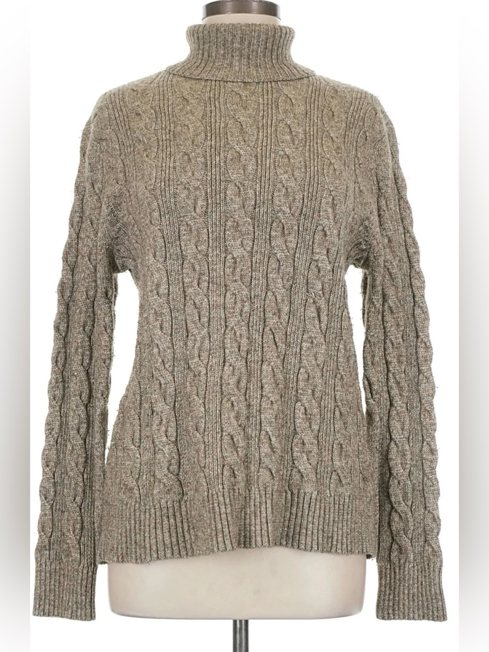 Express Ladies Cable Knit Turtleneck Sweater in Taupe, Gray, Cream Large